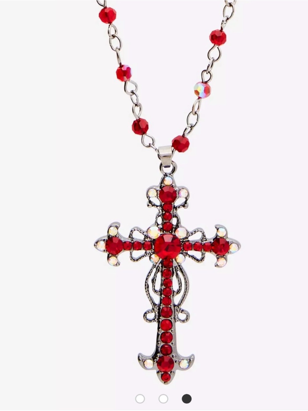 Ruby Red Crystal Cross Pendant Necklace Women Jewelry. Goth. Catholic Christian